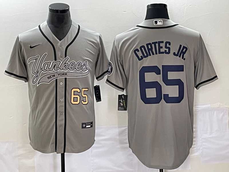 Men%27s New York Yankees #65 Nestor Cortes Jr Number Grey With Patch Cool Base Stitched Baseball Jersey->new york yankees->MLB Jersey